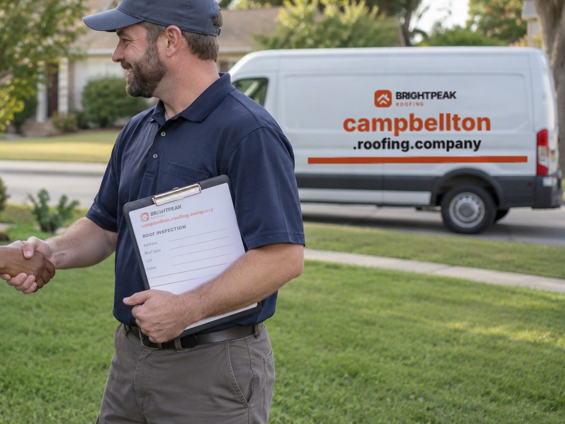 campbellton.roofing.company on a roofing van and an inspection form